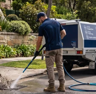 Plumber tracing a drain smell in Erskineville
